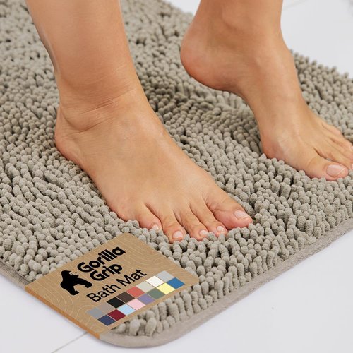 GORILLA GRIP Bath Rug Mat - Thick Soft Absorbent Chenille | Quick-Dry Microfiber, 24x17, Gray Beige