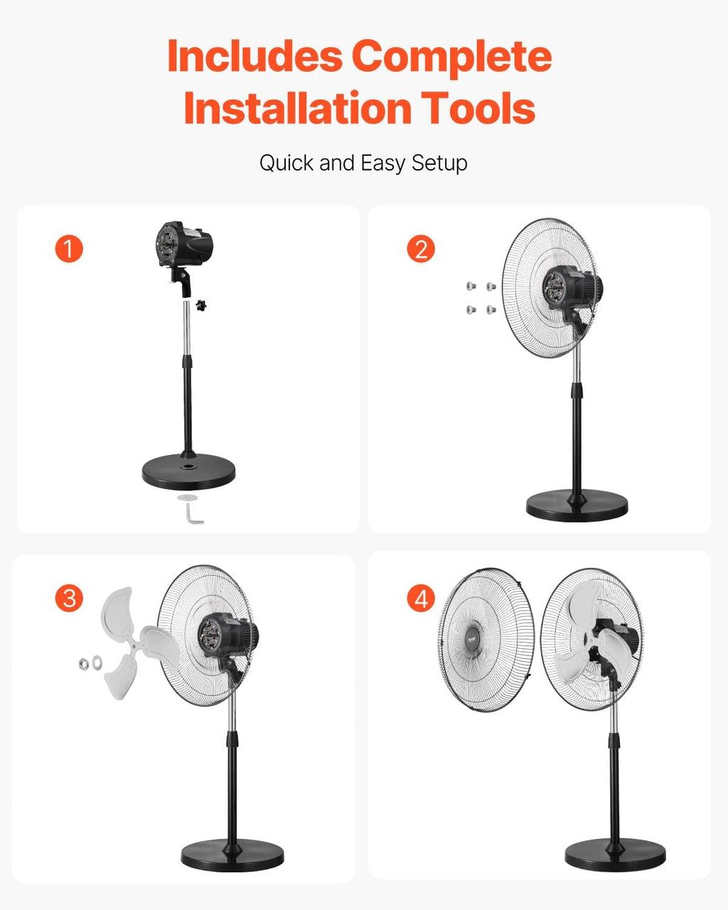 VEVOR 20-Inch Industrial Pedestal Fan - Adjustable Height & 90-Degree Oscillation | Powerful Black Floor Fan for Garage & Warehouse