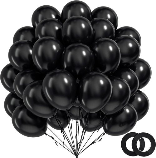 BAUANOOY Black Latex Balloons - 12 Inch, 100pcs with Ribbon for Graduation & Birthday Party Decor
