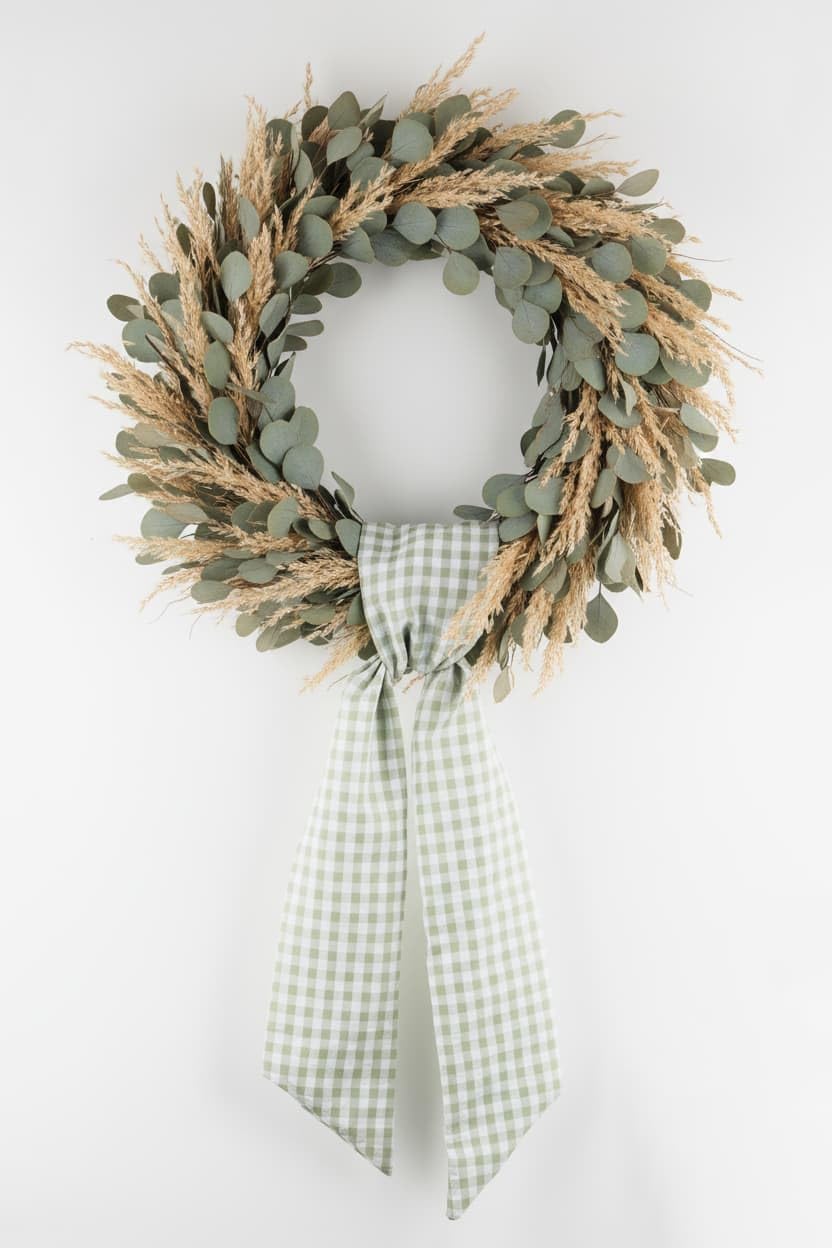 Skiennix Wreath Sash - Green and White Checkered Plaid Bow Ribbon Bundle | 2 Pack for Home Decor (5.12" x 54.33")