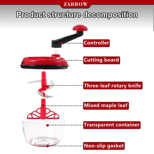 Manual Food Processor,8 Cup Hand Powered Crank Chopper,Mincer Blender with Clear Container,for Vegetables Meat Fruits Onions