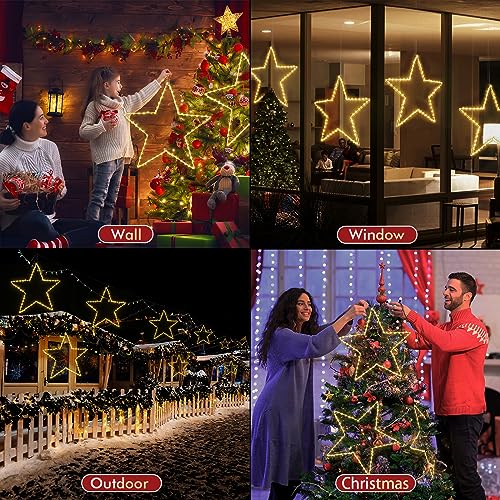 Marchpower 19-Inch Battery-Operated Christmas Window Star Lights with Timer - 70 LED Warm White Large Star Decoration - Indoor/Outdoor Wedding Party Home Décor - Star / 1