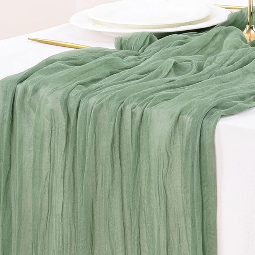 Socomi Cheesecloth Table Runner - 3pcs Sage Green Boho Rustic Design | 120 Inch for Weddings & Events