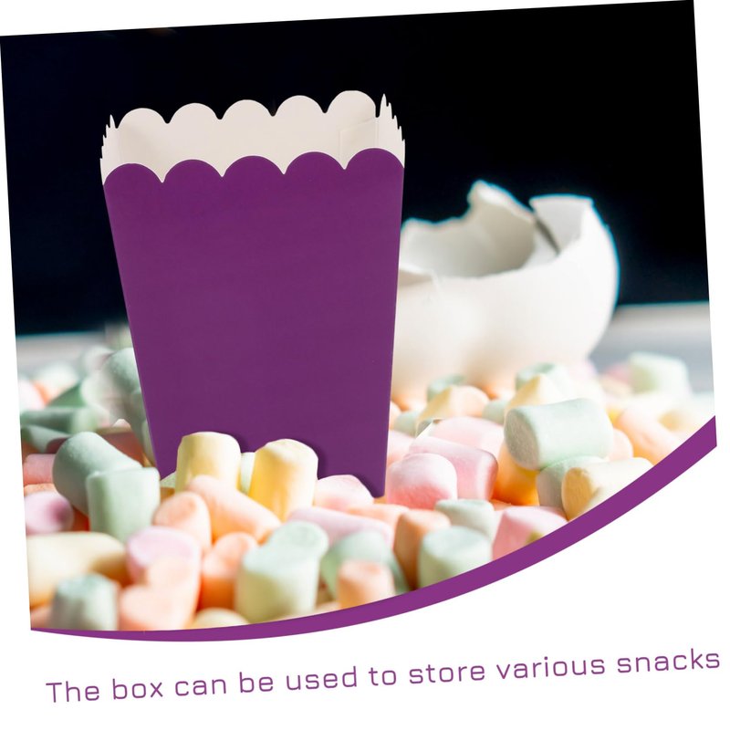 UPKOCH 50pcs Purple Popcorn Boxes, 10.7x7.5cm Snack Containers for Movie Theater/Candy Buffet, 250g Cardboard Party Favors Bulk for Wedding/Home Theater/Carnival