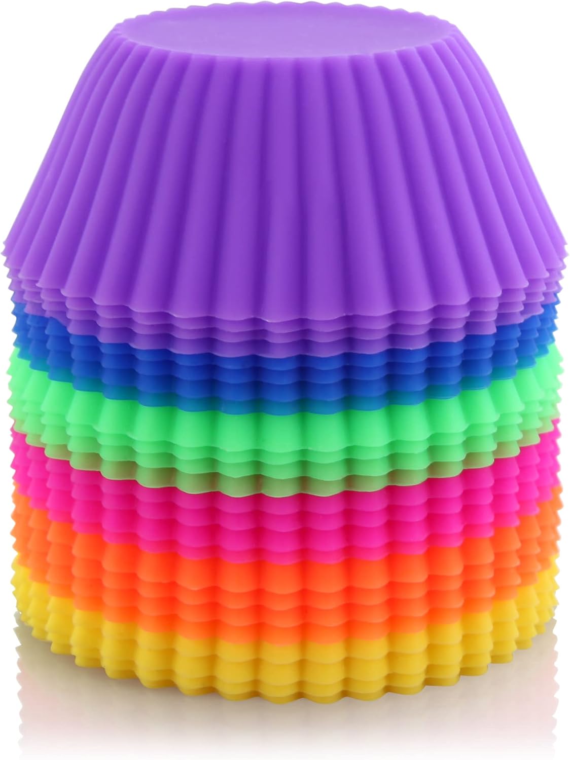 New Star Foodservice Reusable Silicone Baking Cups - Set of 24 Colorful Cupcake Liners