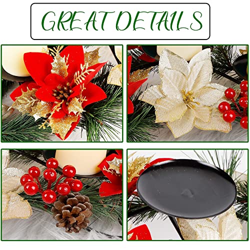 Christmas Poinsettia Candle Holder Centerpiece with 3 LED Candle Lights
