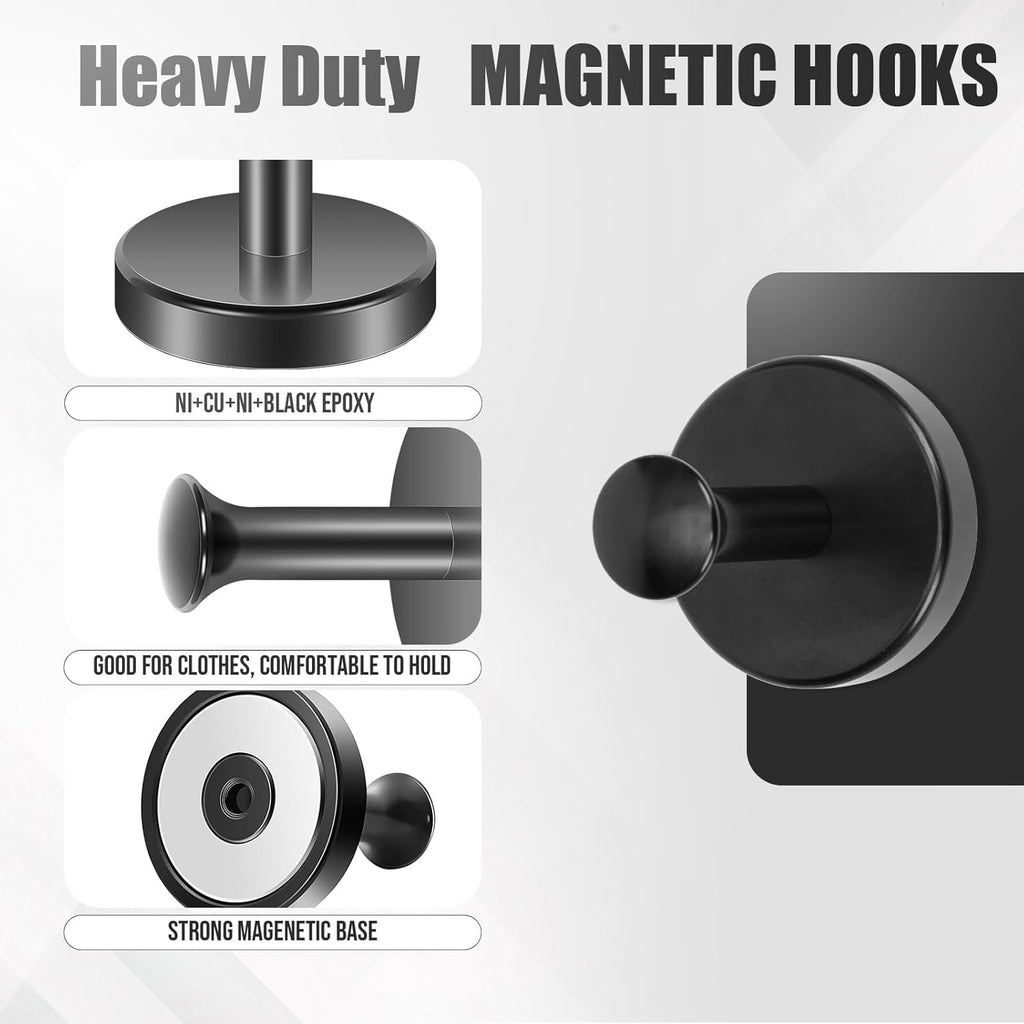 Neosmuk Magnetic Coat Hook - 170lb Heavy Duty Magnet Hanger for Metal Doors | 4 Pack, Black
