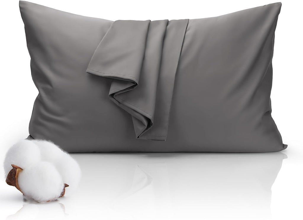 Skiennix 100% Cotton Pillowcase - Soft Gray Queen Size with Envelope Closure | 500 Thread Count, 20x30 Inches