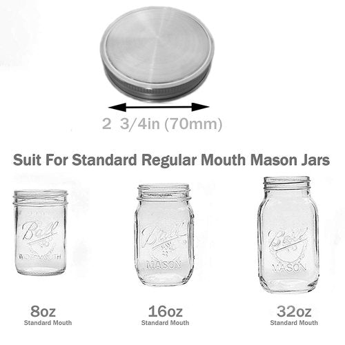 Stainless Steel Mason Jar Lids,12 Pack Polished Surface,Reusable and Leak Proof,Storage Caps with Silicone Seals for Regular Mouth Size Jars (12-Pack Stainless Steel Lids(Regular Mouth))