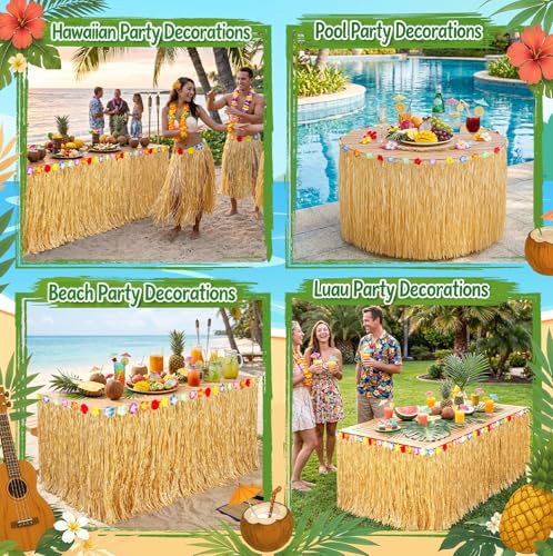2-Pack Grass Table Skirt for Luau Hawaiian Party Decorations 53.2 x 29.5 Inch