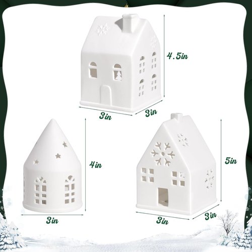 Christmas Village Sets - 3-Piece White Christmas Decorations | Rustic Farmhouse Decor for Home