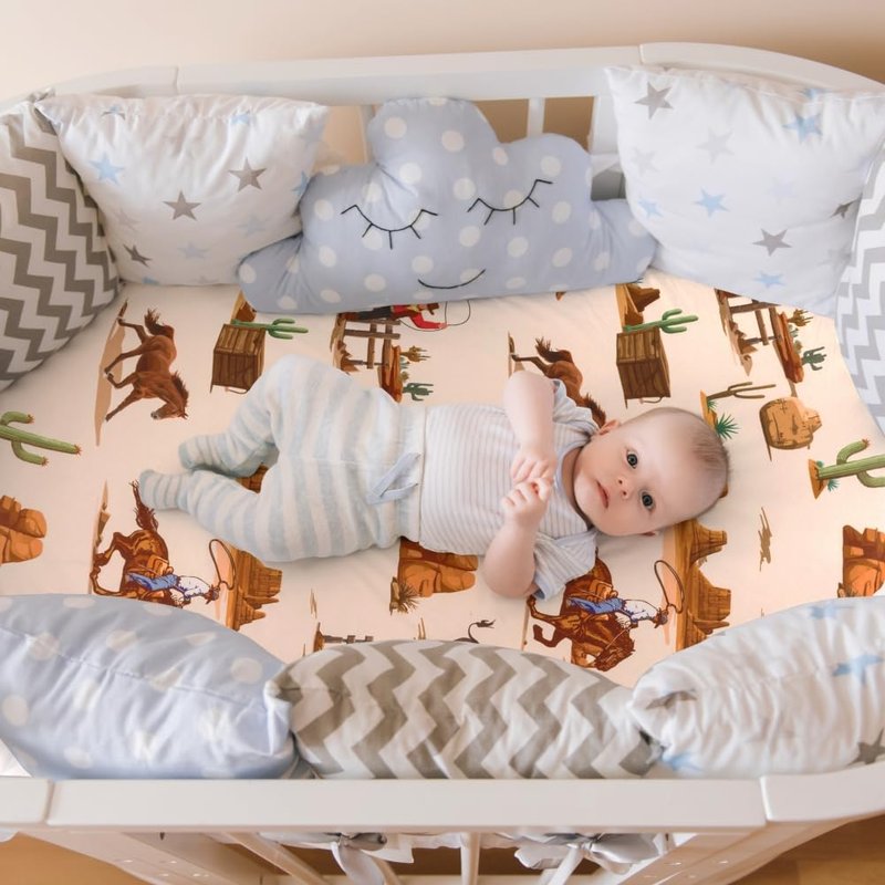 4 Pack Western Cowboy Crib Sheets Neutral Breathable Fitted Baby Sheets Nursery Sheets for Baby Boys or Girls (Bassinet Sheet)