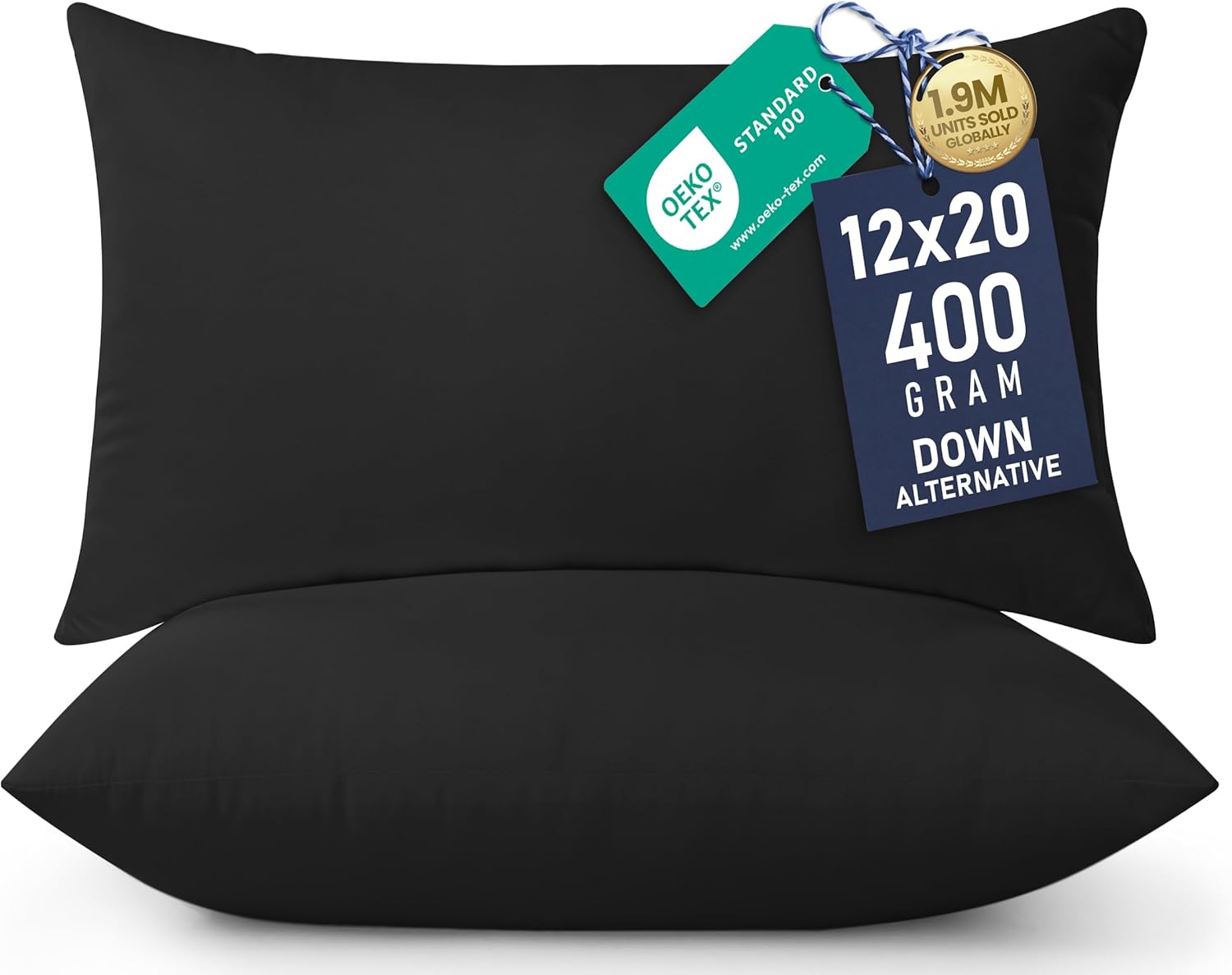 Utopia Bedding 12x20 Pillow Inserts - Set of 2 Black Decorative Throw Pillows for Sofa & Couch - Soft & Supportive Cushions