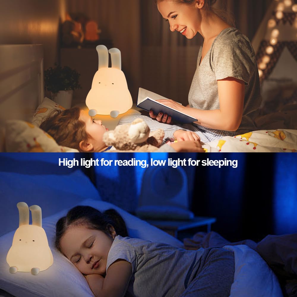 Myratts Cute Bunny Lamp, Kawaii LED Desk Decor Nightlight with Phone Stand Feature, Super Squishy Silicone Portable Light with Timer, Xmas Birthday Ideal Gifts for Baby Kid Adult