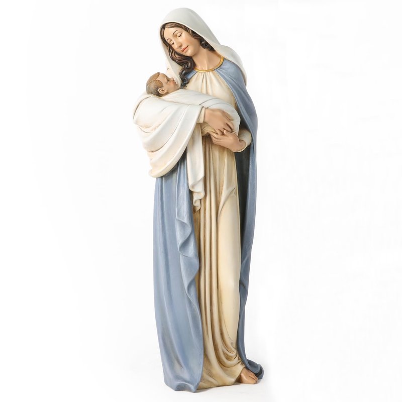 BC Catholic Madonna with Child Statue, 12.75" H Blessed Virgin Mary Figure, Holy Mother Religious Gift for Mom, Hand Painted Virgen Maria Renaissance Sculpture by Buildclassic