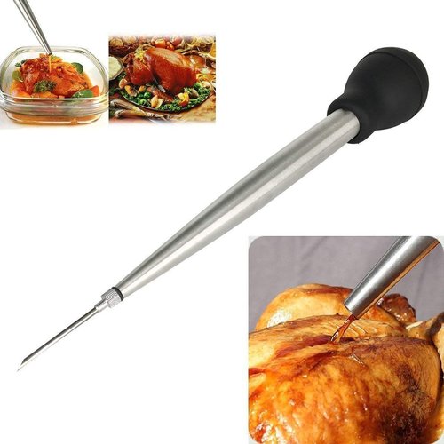 Home Servz Stainless Steel Turkey Baster Syringe and Poultry Lifters fork Set of 2,