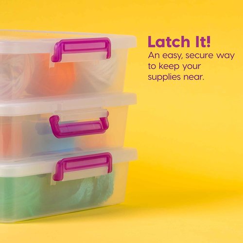 IRIS USA Craft Storage Container Bins - 6 Qt. Clear Organizer Tote with Lids | Stackable & Secure Latch Buckles, 6 Pack