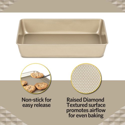 Glad Nonstick Baking Pan - Oblong Metal Dish for Cakes & Lasagna - Heavy Duty Carbon Steel, Small, Gold