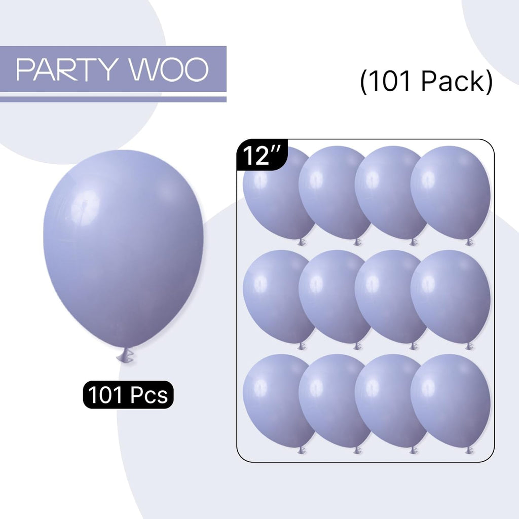 PartyWoo Dusty Blue Balloons - 101pcs 12 Inch Boho Lavender Latex Balloons for Baby Showers & Celebrations