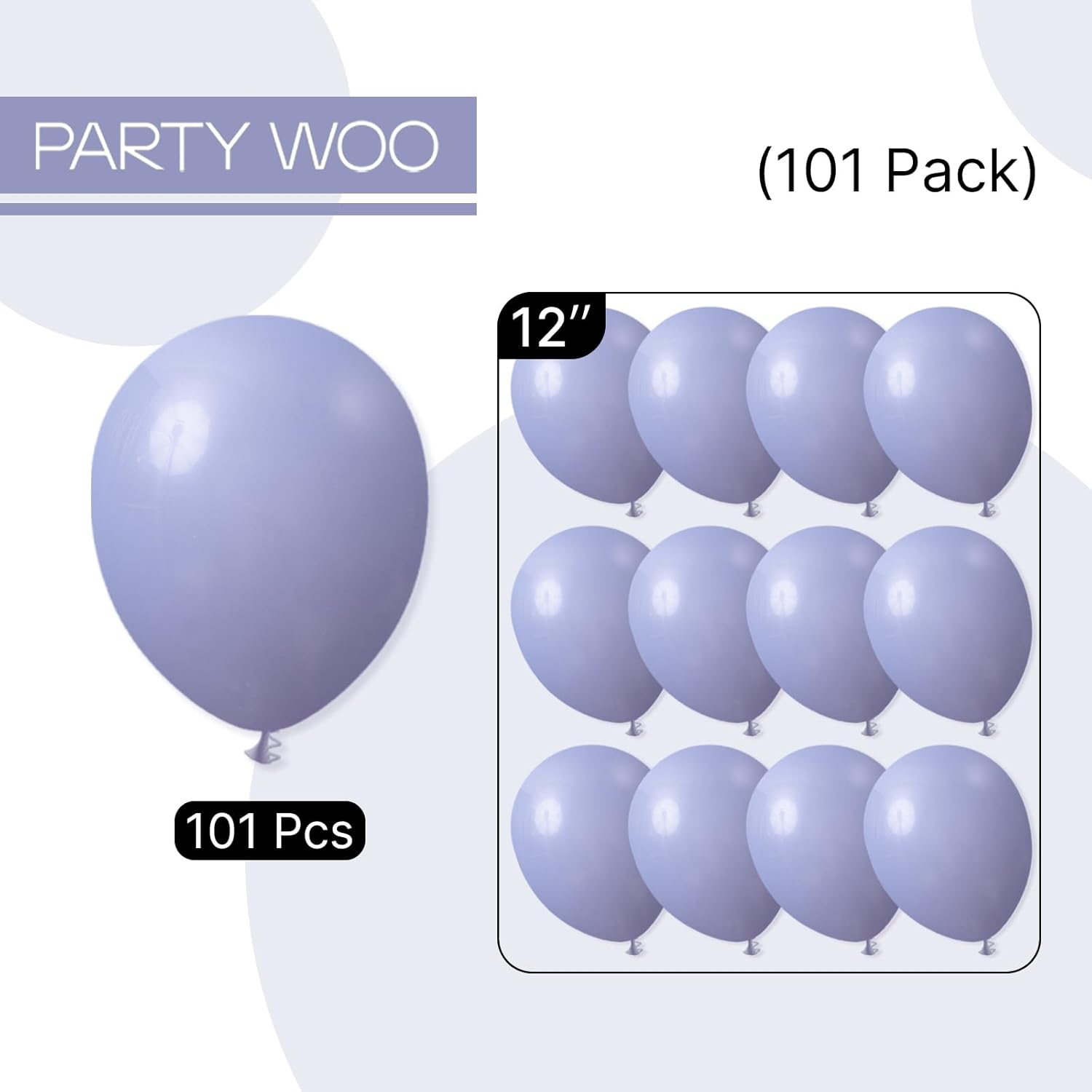 PartyWoo Dusty Blue Balloons - 101pcs 12 Inch Boho Lavender Latex Balloons for Baby Showers & Celebrations