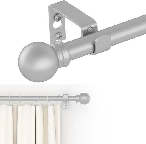 GXOACKJ Curtain Rods - Heavy Duty 5/8 Inch Decorative Metal Set for Windows 32-62 Inch | Silver Finish