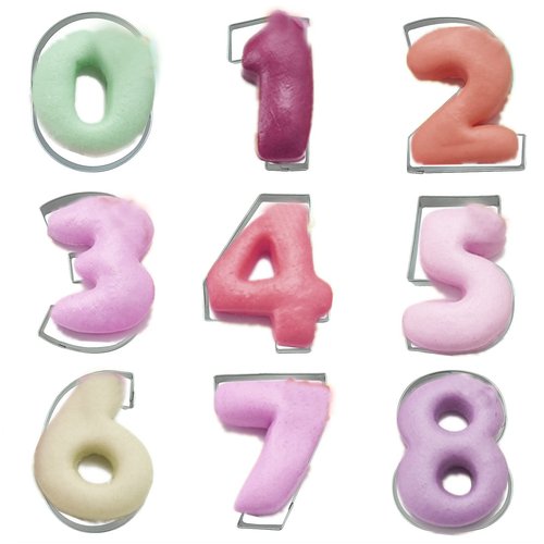 9-Piece Number Shaped Cookie Cutters Set (0-8, 6&9 Reversible) - Stainless Steel Number Fondant Biscuit Molds for Birthday Party, Graduation, Christmas, and Holiday Baking DIY (4-Inch Round Corners)
