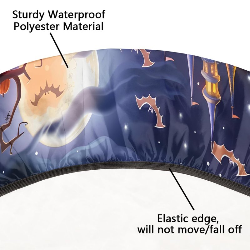 cfpolar Round Tablecloth with Elastic Edge Halloween Pumpkin bat Ghosts Round Fitted Table Cover Waterproof Wipeable Circle Table Cloths for Dining Kitchen Pattry Patio Outdoor (Fit for 45"-50")