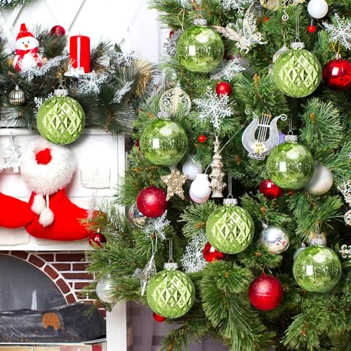 Syhood Green Christmas Ball Ornaments 4-inch Shatterproof Holiday Decorations Set of 8