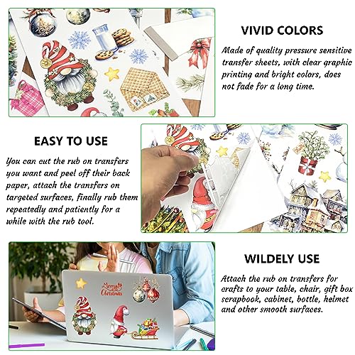 BoomTeck 6 Sheets Christmas Rub on Transfers for Craft & Furniture - Vintage Holiday Stickers, 6x12 Inches (Variation: 6 Sheets Christmas Style)