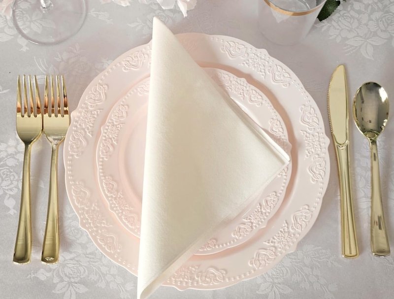 " OCCASIONS " 120 Plates Pack,(60 Guests) Vintage Wedding Party Disposable Plastic Plates Set -60x10.25'' Dinner+ 60x7.5'' Salad/Dessert Plate (Portofino Light Pink/Blush)