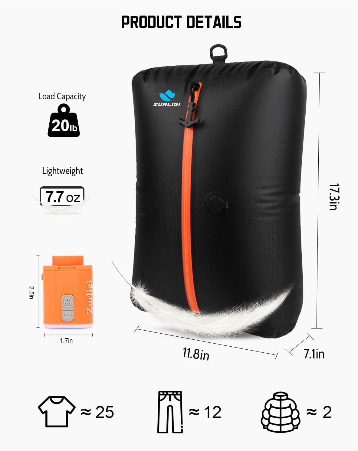 Zurligi Travel Vacuum Compression Bags - Waterproof 39L Packing Cubes with Mini Pump | 1-Pack Black