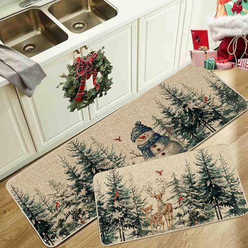 Christmas Snowflake Kitchen Floor Mats - Low Profile Holiday Rug Set