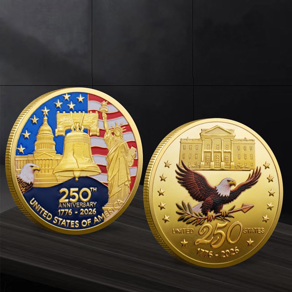 U.S. Army Commemorative Gold-Plated Challenge Coin - Double-Sided Military Collectible for Veterans, 1776-2026