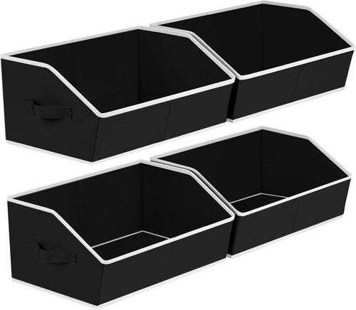 Homsorout Storage Baskets - Decorative Trapezoid Cube Organizer Bins with Handles, Black | 4 Pack for Home & Office