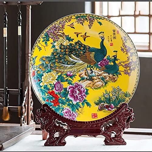 10-Inch Decorative Porcelain Plate with Peacock and Peony Design