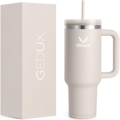 Gedux 40oz Tumbler With Handle, 2-IN-1 Leak Proof Lid (Straw/Flip), Insulated Water Bottle, Stainless Steel Tumbler with Non-Slip Silicone, Wide Mouth Travel Mug Cupholder Friendly Dishwasher Safe