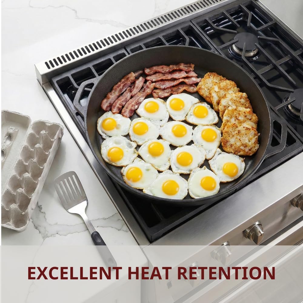 Skiennix 20-Inch Cast Iron Skillet - Pre-Seasoned Heavy Duty Pan with Dual Handles & Cleaner Scrubber | Perfect for Grill, Oven, Stove, Campfire Cooking