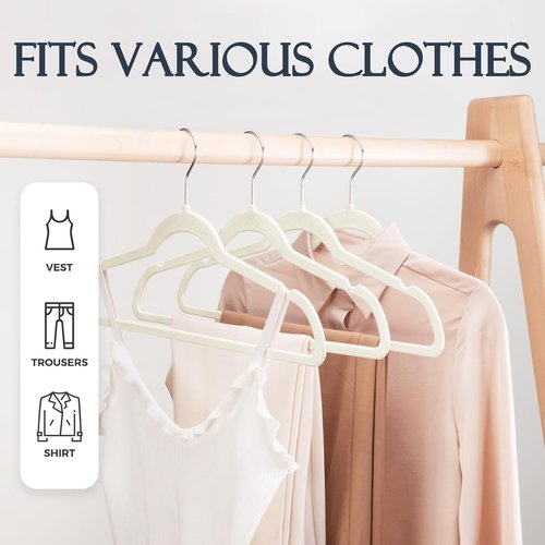HOUSE DAY Ivory Velvet Hangers - 40 Pack Non-Slip Heavy Duty Suit Hangers | Space-Saving Design with 360° Rotating Hook