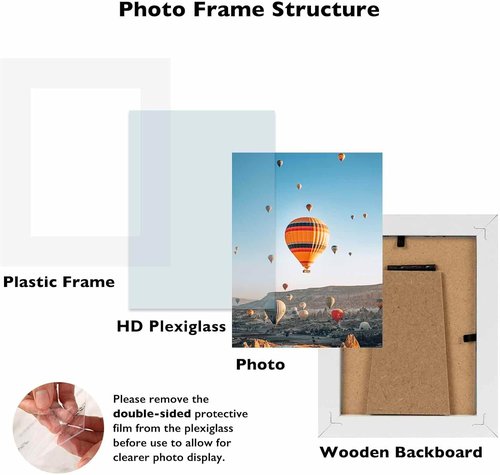 JCJMY 3x4 Picture Frame - Black Tabletop & Wall Display | Shatter-Resistant Plexiglass, White