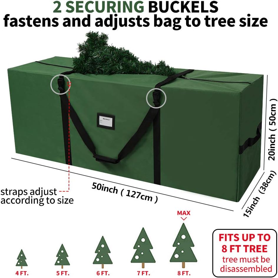 OurWarm Christmas Tree Storage Bag - Extra Large Heavy Duty Container with Zipper & Reinforced Handles | Fits 7.5ft Artificial Tree, 50" x 15" x 20", Green