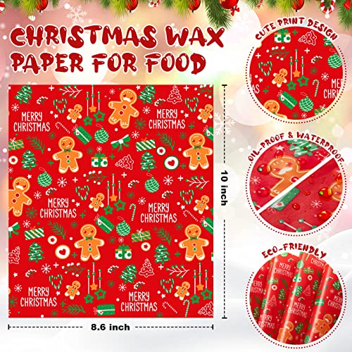 KVCSYAW 100 Pcs Christmas Wax Paper for Food - Red Biscuit Style