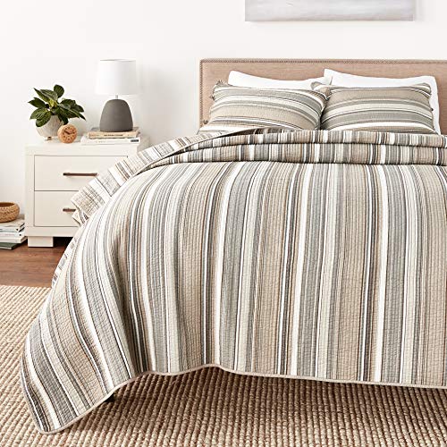 Stone Cottage - Fresno Collection - Quilt Set - 100% Cotton, Reversible Bedding with Matching Sham(s), Queen, Neutral
