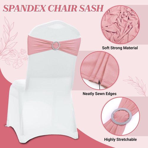 MDS Spandex Chair Sashes - Premium Stretch Covers with Buckle Slider | Fits Most Dining Chairs - Dusty Rose (Pack of 50)