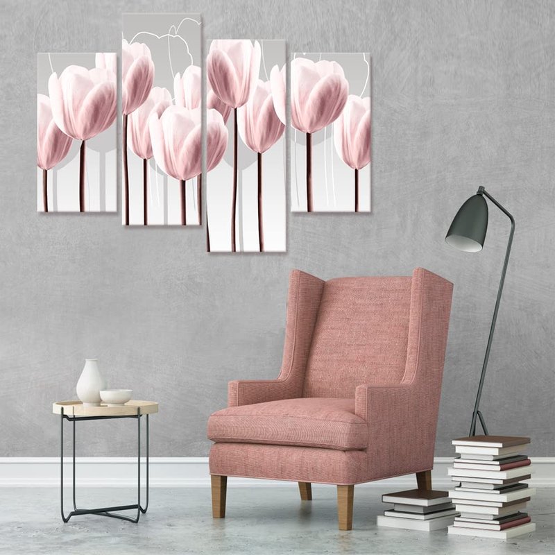 Visual Art Decor Floral Canvas Wall Art Pink Tulip Wall Decor, Pink Flower Painting Living Room Bedroom Home Wall Decoration Framed Artwork 34inx48in