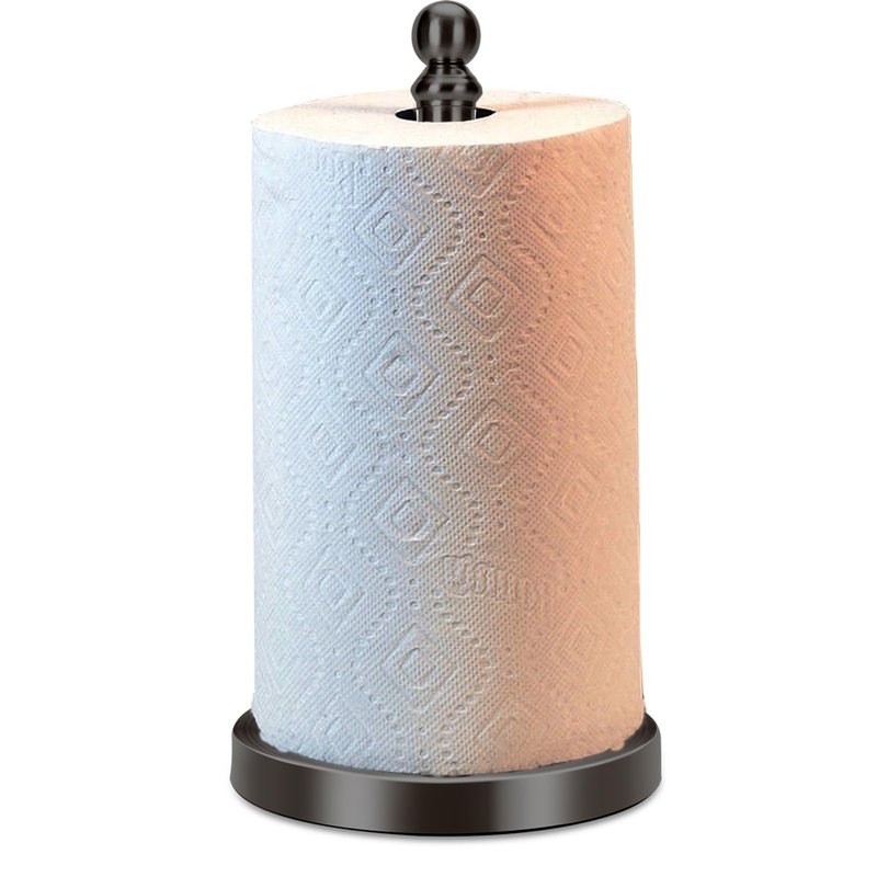 Black Paper Towel Holder Countertop, Standing Paper Towel Roll Holder for Kitchen Bathroom, with Weighted Base for One-Handed Operation, Stainless Steel in Black Matte Finish