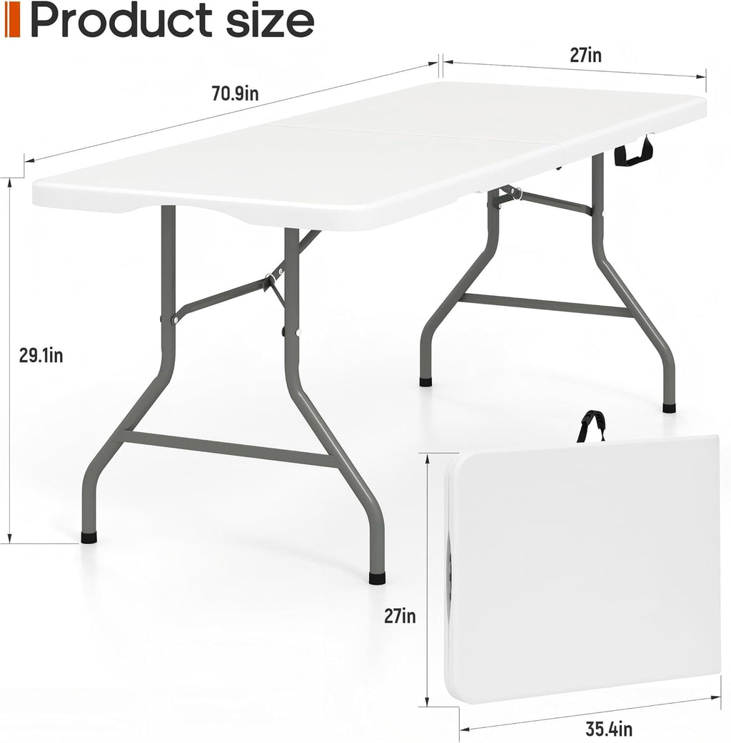 Skiennix 6FT Folding Table - Heavy Duty Waterproof HDPE Top | Portable & Foldable with Handle, 350 LBS Capacity