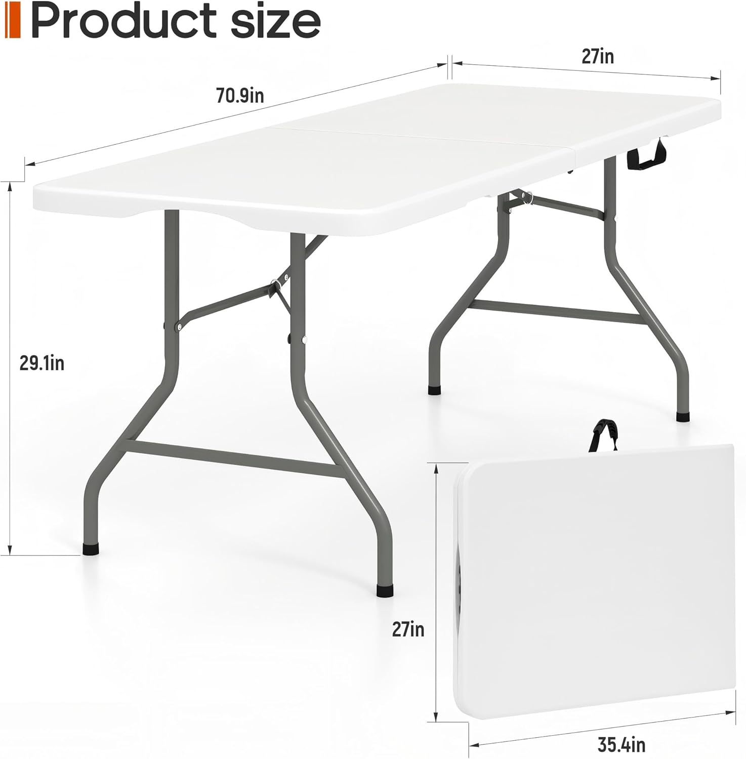 Skiennix 6FT Folding Table - Heavy Duty Waterproof HDPE Top | Portable & Foldable with Handle, 350 LBS Capacity