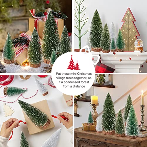 Mini Christmas Trees Set of 9 - Frosted Bottle Brush Tabletop Decor