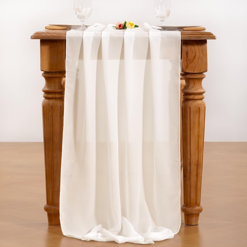 Socomi Ivory White Chiffon Table Runner Summer Boho Rustic 14ft 29x170 Inches Wedding Runner Sheer Romantic Bridal Shower Decorations