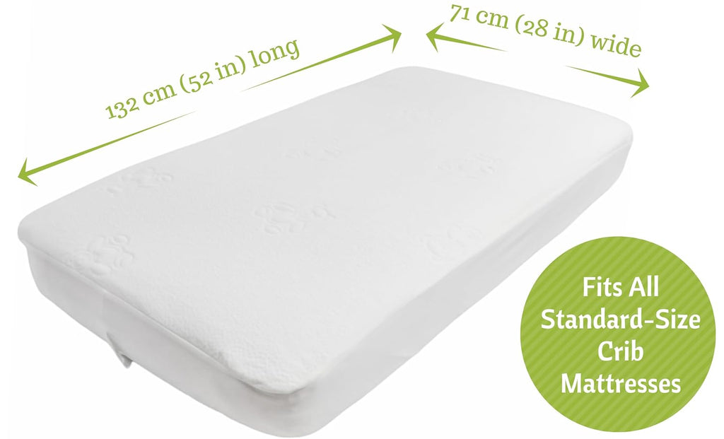 Vesta Baby Crib Mattress Protector - Noiseless Waterproof Pad Cover | Soft Jacquard Bamboo Rayon Fitted Sheet - 52” x 28”